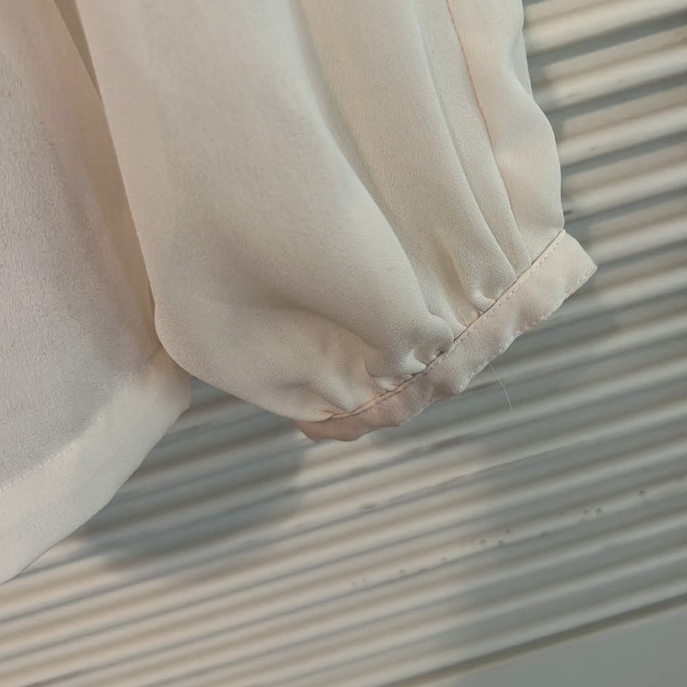 Ivory Bow Tie Front Sheer Long Sleeve Blouse - Picture 5 of 8